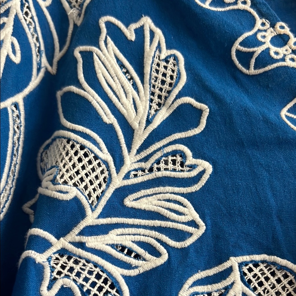NWT Johnny Was Barbara Mini Dress Size Medium Royal Blue with White Embroidery - Picture 7 of 17